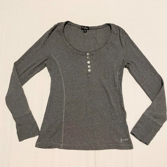 Guess Grey Long Sleeve Top Womens Size Medium Shirt - Picture 1 of 16
